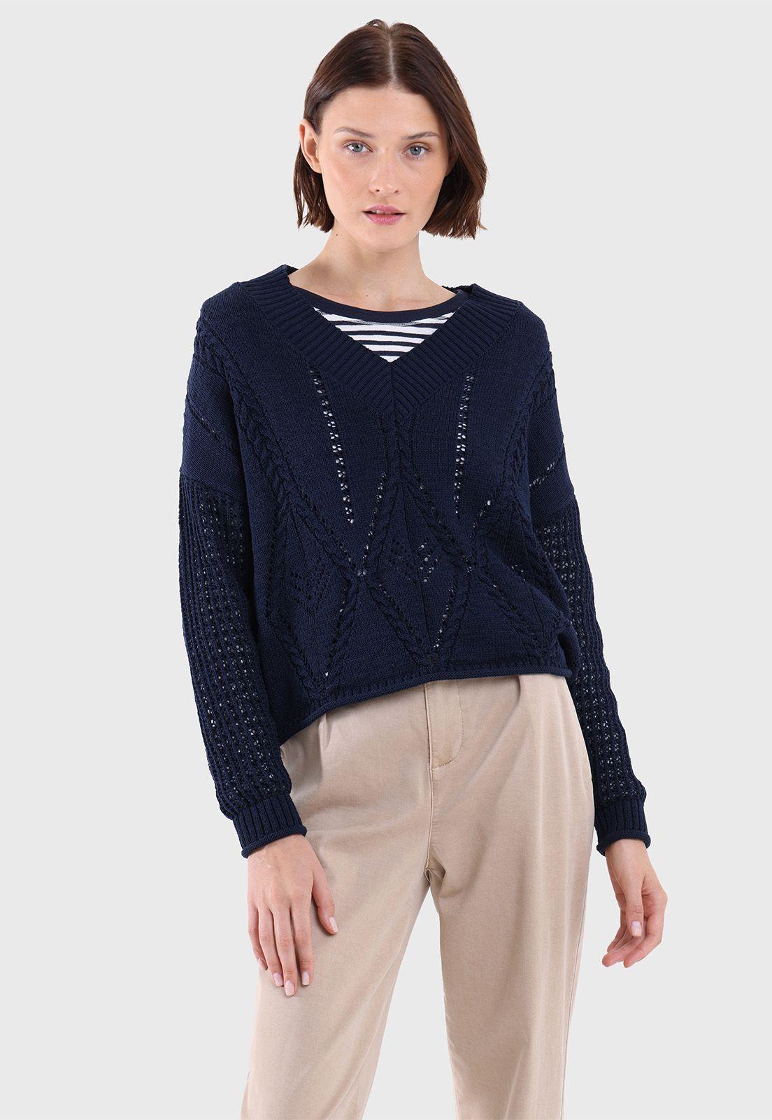 Sweater De Punto Con Escote V Mujer Esprit-0