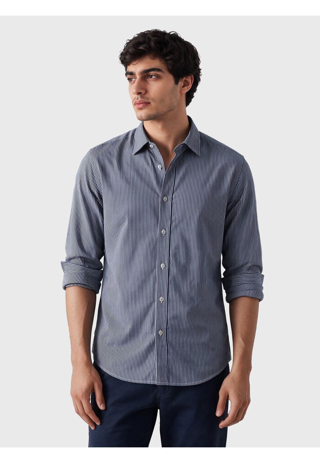Camisa A Rayas Slim Fit Azul Arrow CMI3412AZ-0