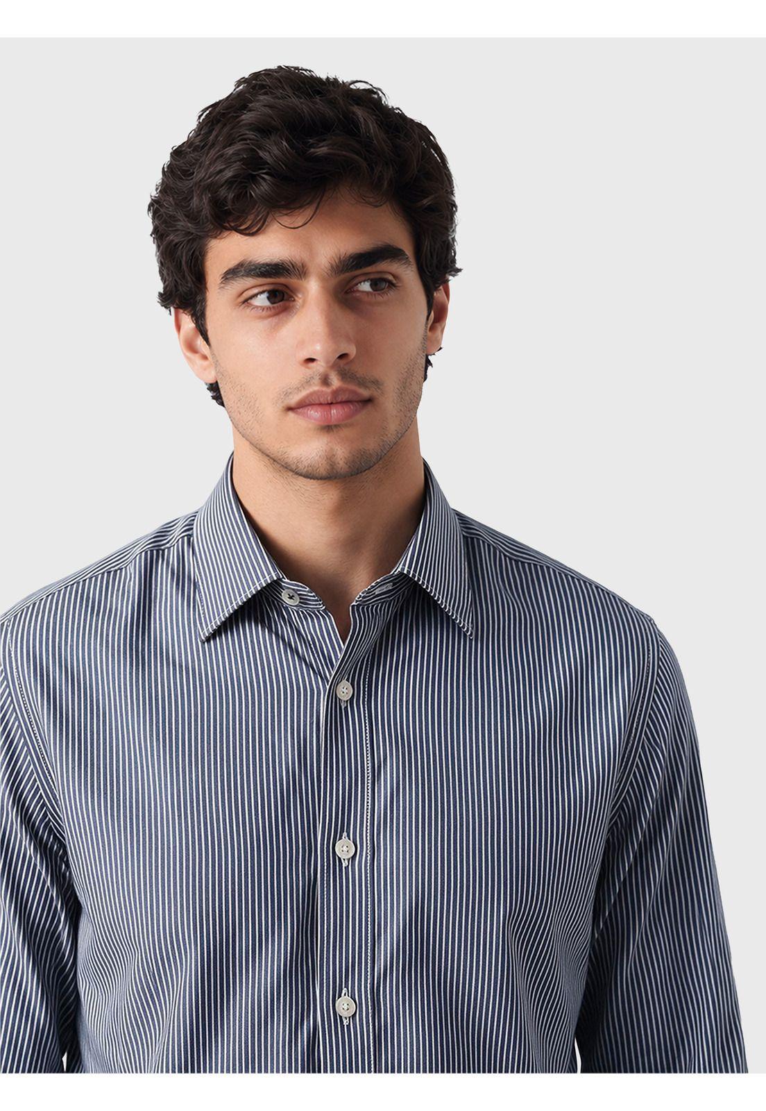 Camisa A Rayas Slim Fit Azul Arrow CMI3412AZ-2