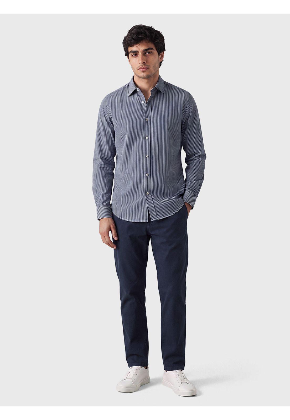 Camisa A Rayas Slim Fit Azul Arrow CMI3412AZ-3