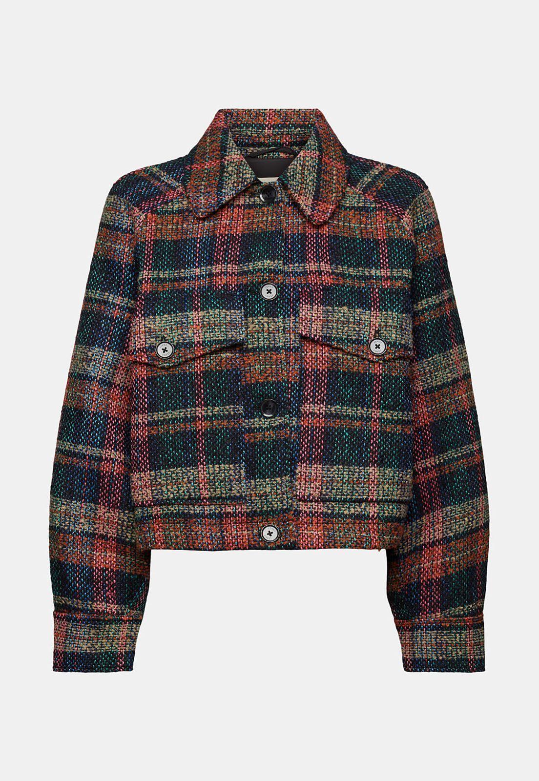 Chaqueta tweed gruesa tejido escoces Esprit-3