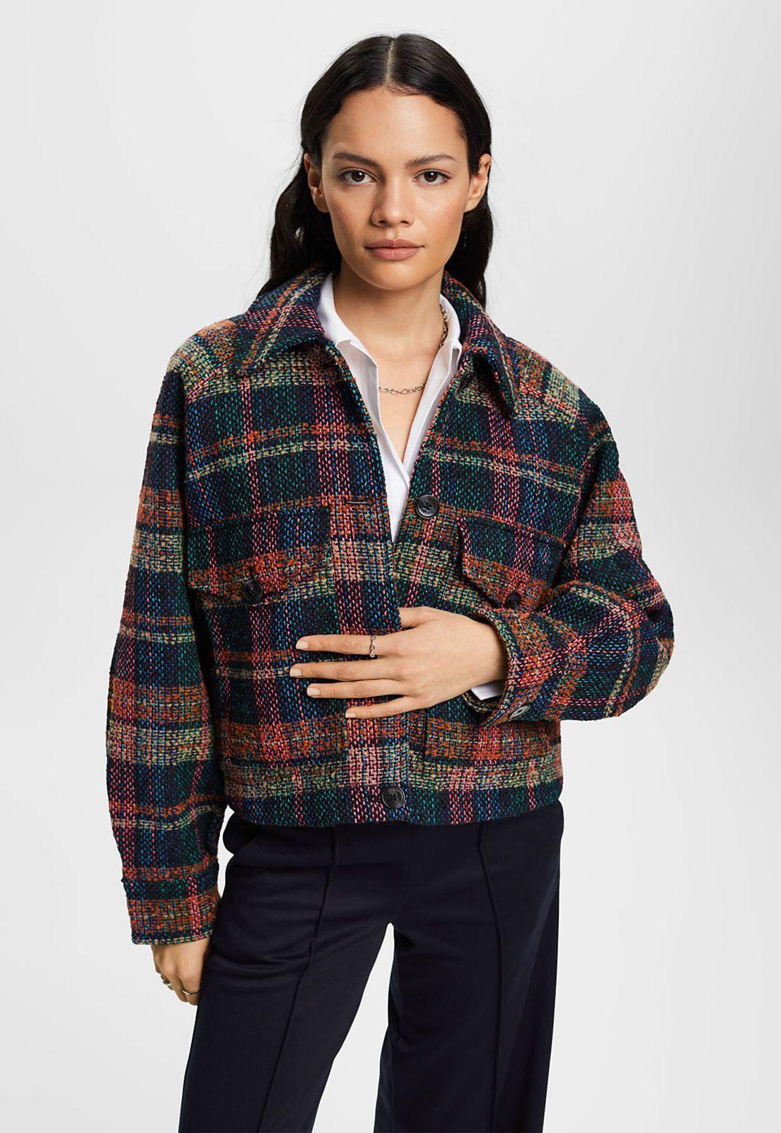 Chaqueta tweed gruesa tejido escoces Esprit-0
