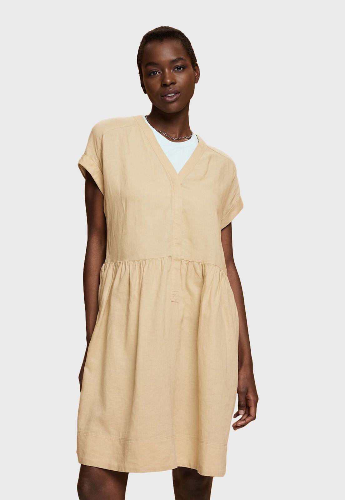 Vestido Camisero De Algodón Y Lino Mujer Esprit 043EE1E305-0