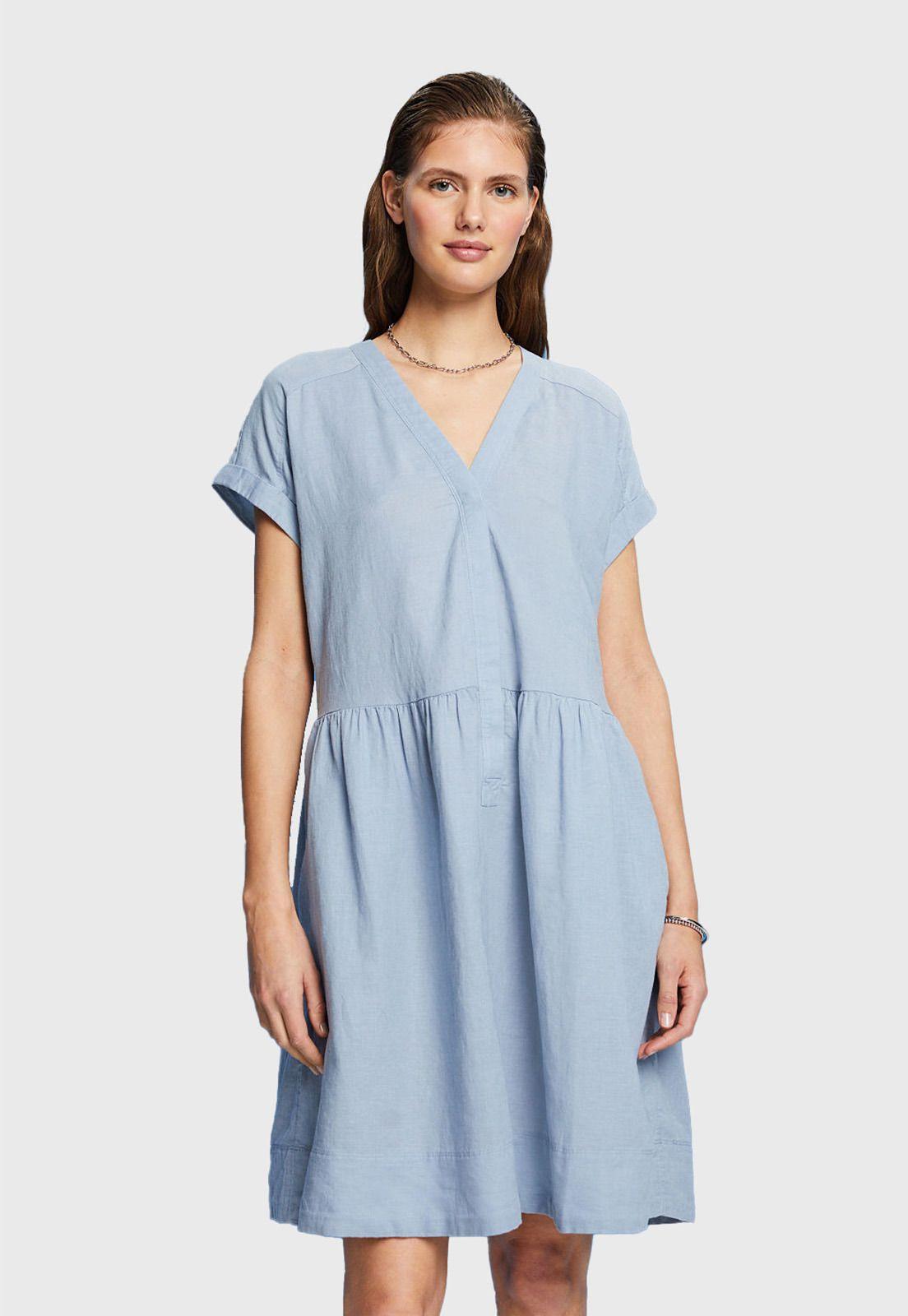 Vestido Camisero De Algodón Y Lino Mujer Esprit 043EE1E305-0