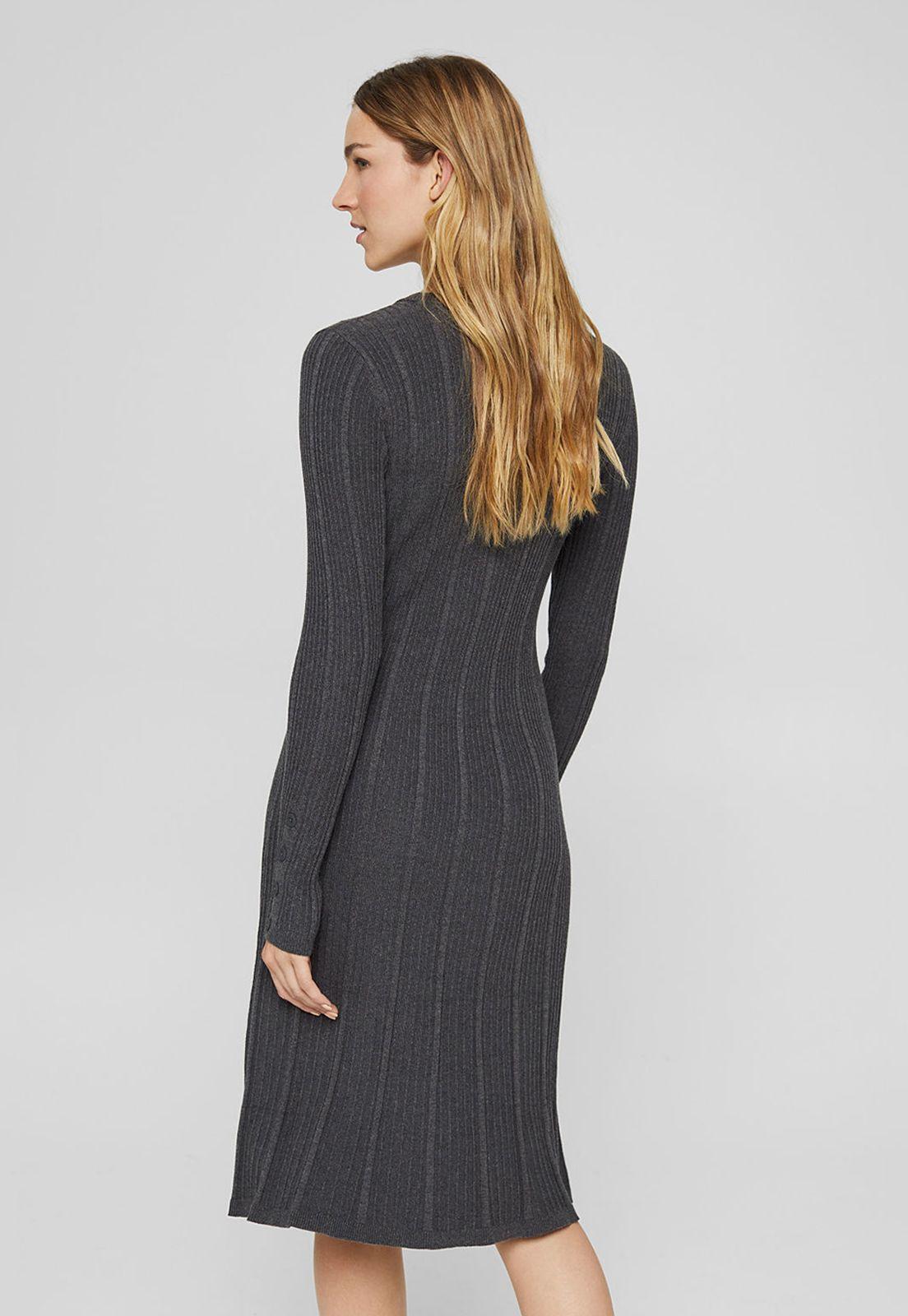 Vestido Entallado De Punto Acanalado Esprit Marrón-1