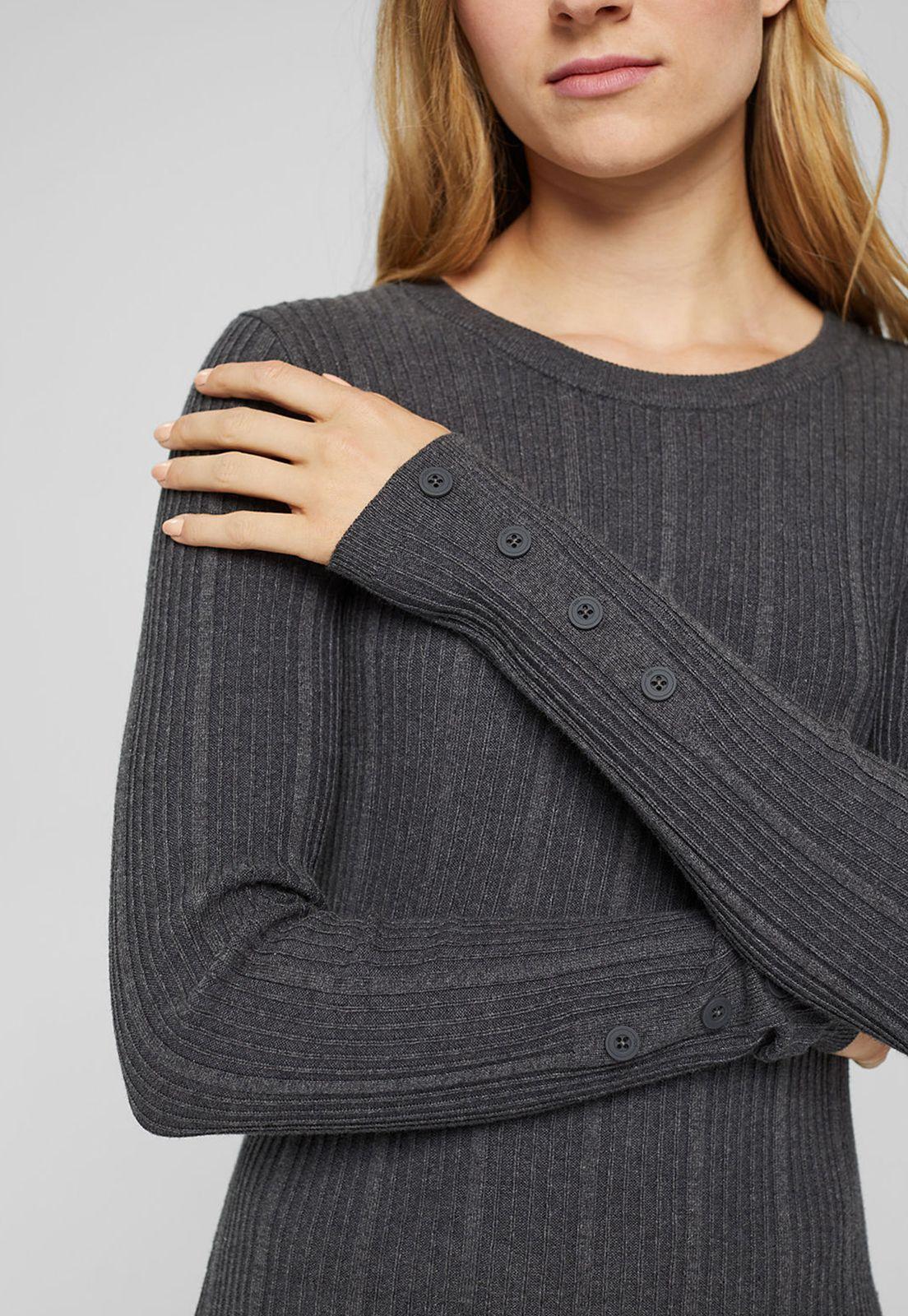 Vestido Entallado De Punto Acanalado Esprit Marrón-2