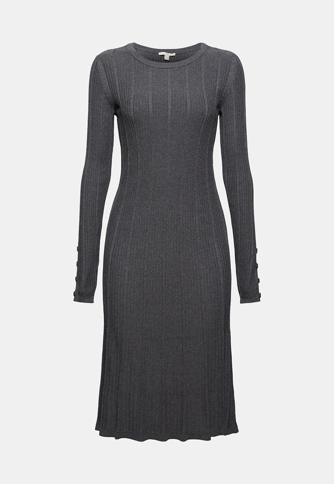 Vestido Entallado De Punto Acanalado Esprit Marrón-3