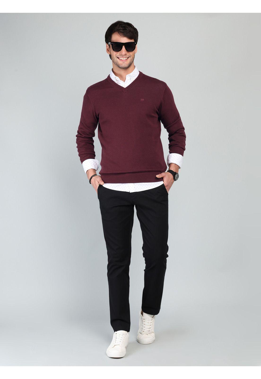 Sweater Cuello V Regular Fit Burdeo Arrow SW33001BU-3