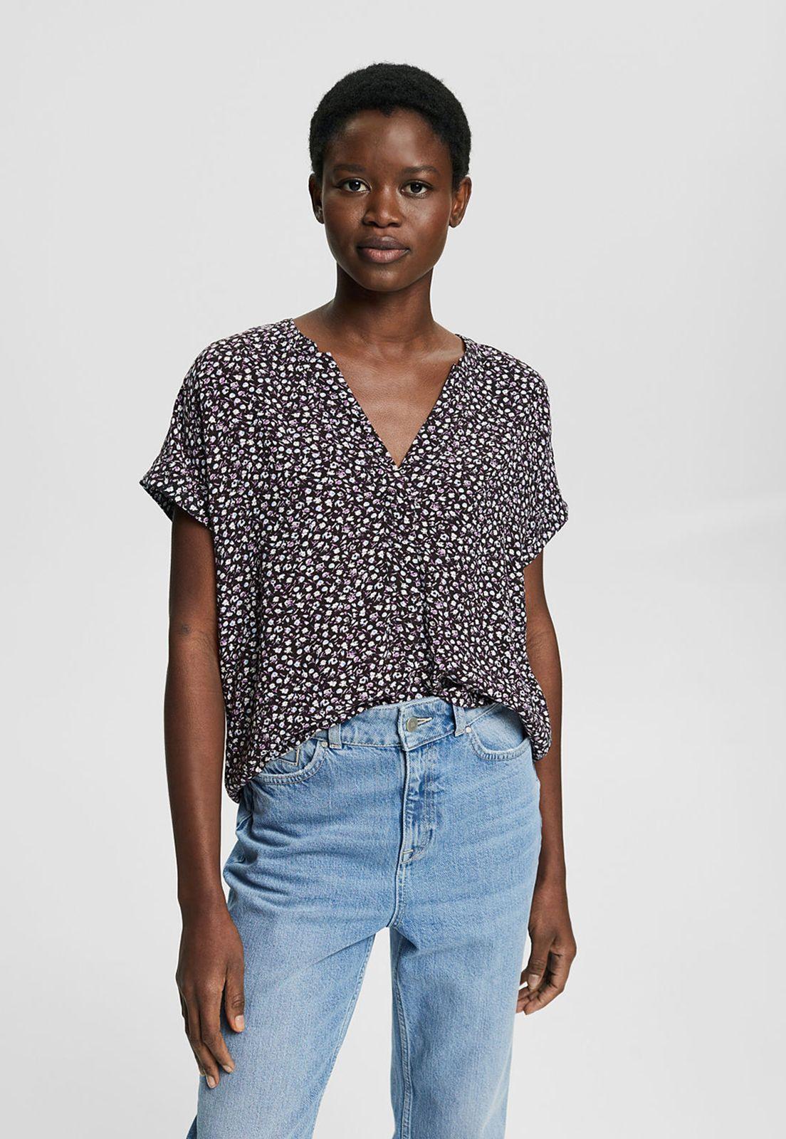 Blusa Con Estampado Floral Esprit Azul oscuro-0