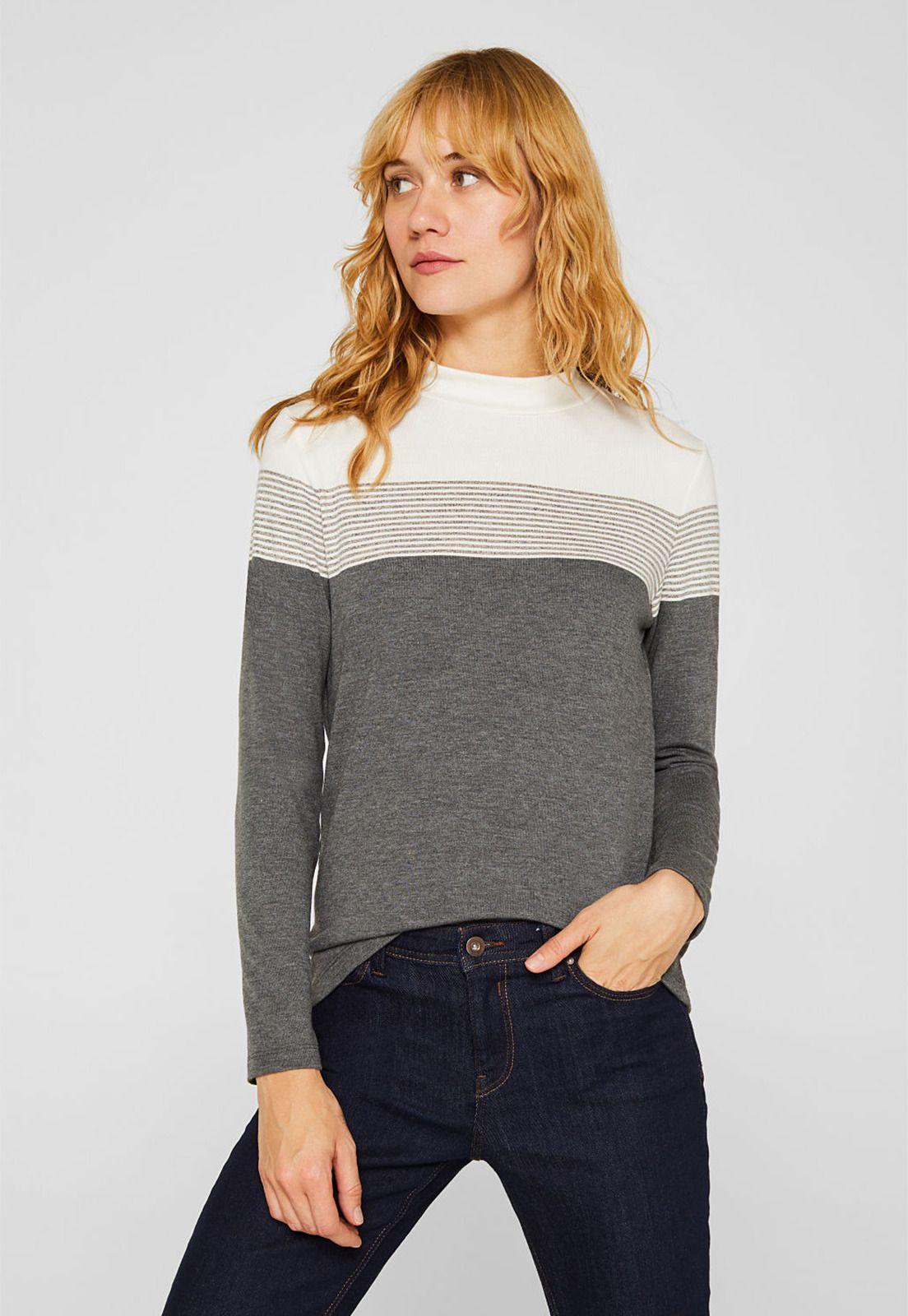 Polera Elástica De Manga Larga Con Cuello Alto-0