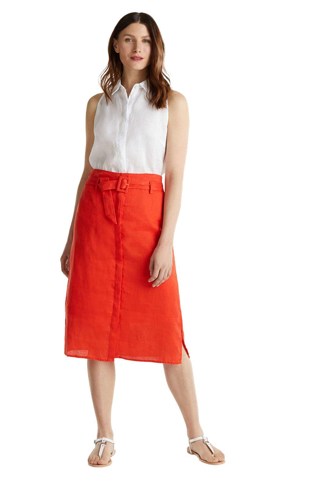 En lino: falda con tira de botones-0