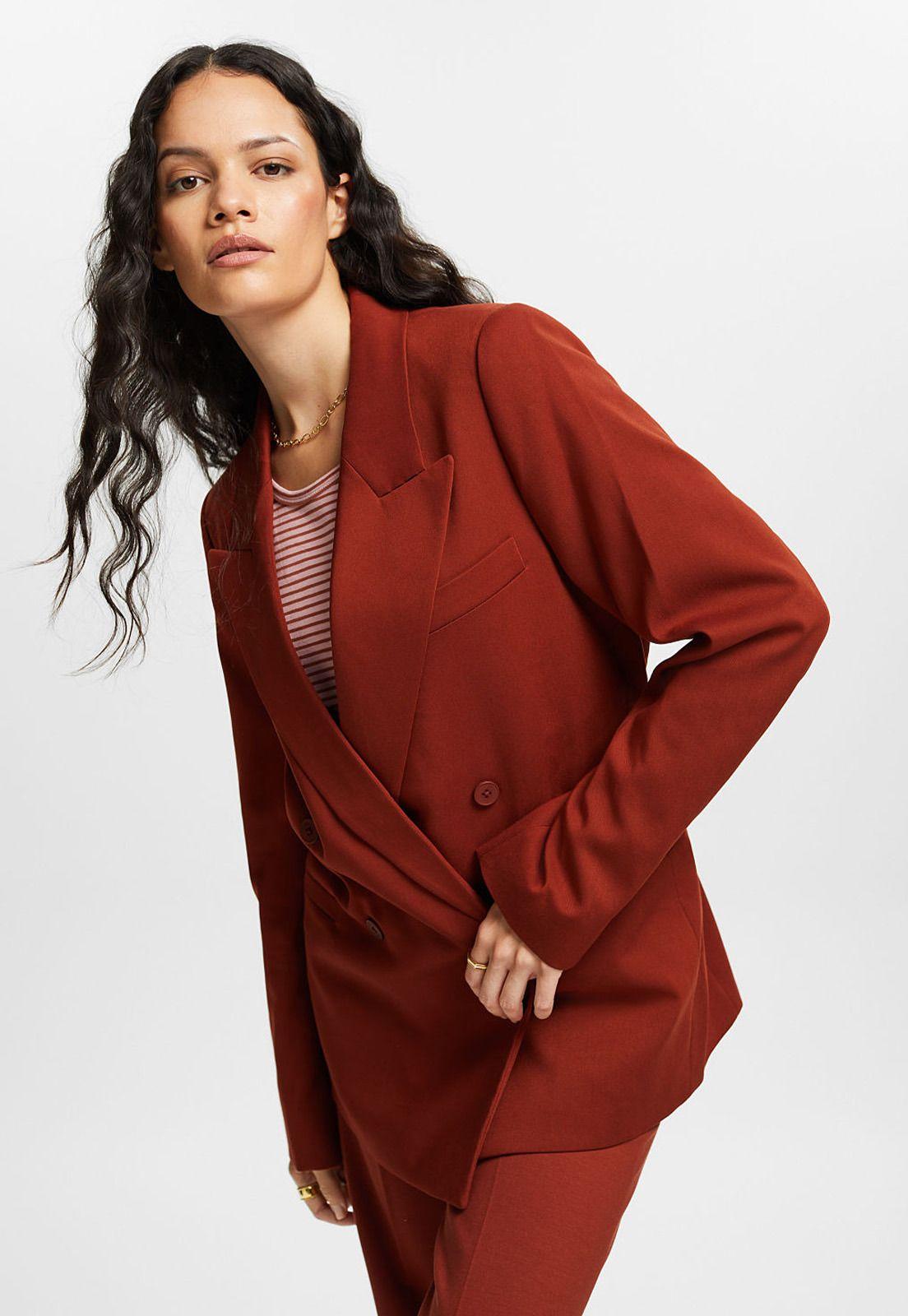 Blazer Doble Botonadura Con Solapa Ancha Mujer Esprit-0