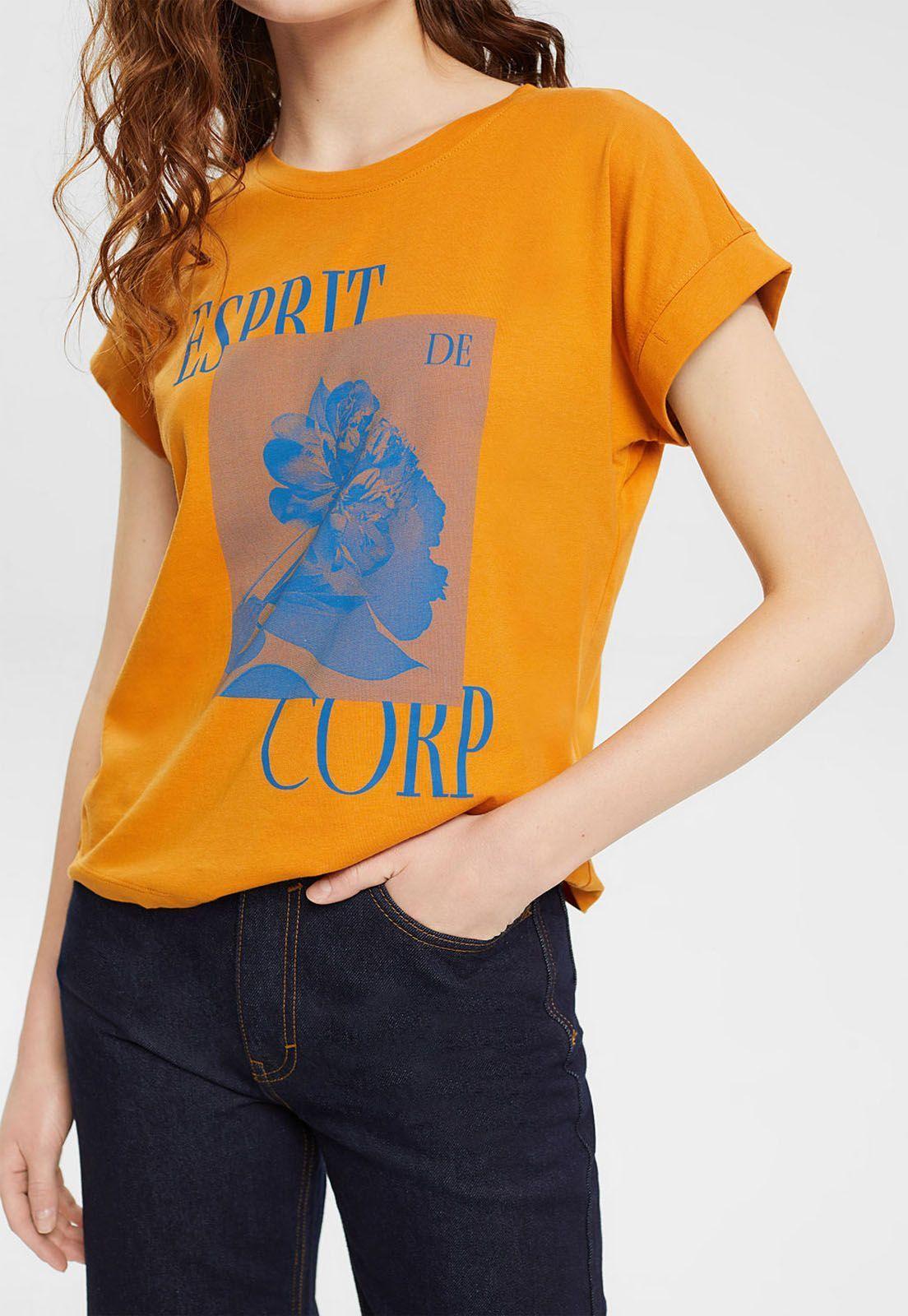 Polera Estampada Flor De Mujer Esprit Naranja-2