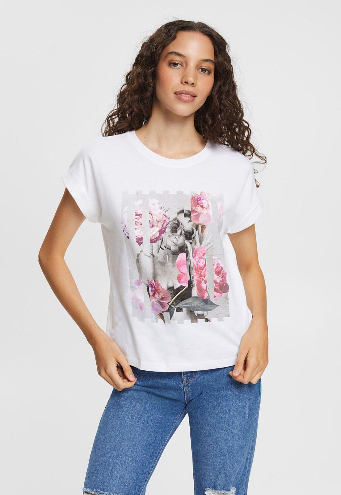 Polera Estampada Flor De Mujer Esprit Naranja-0
