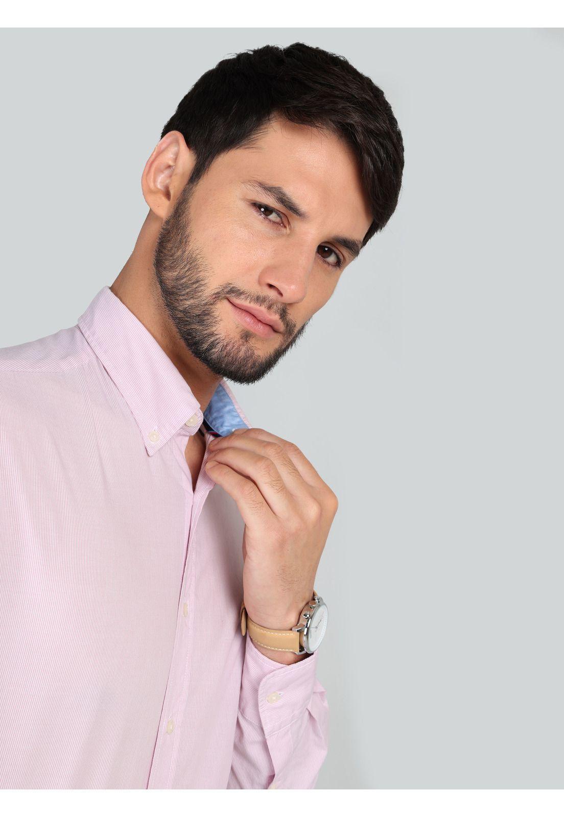 Camisa A Rayas Regular Fit Rosado Arrow CM33008RD-2