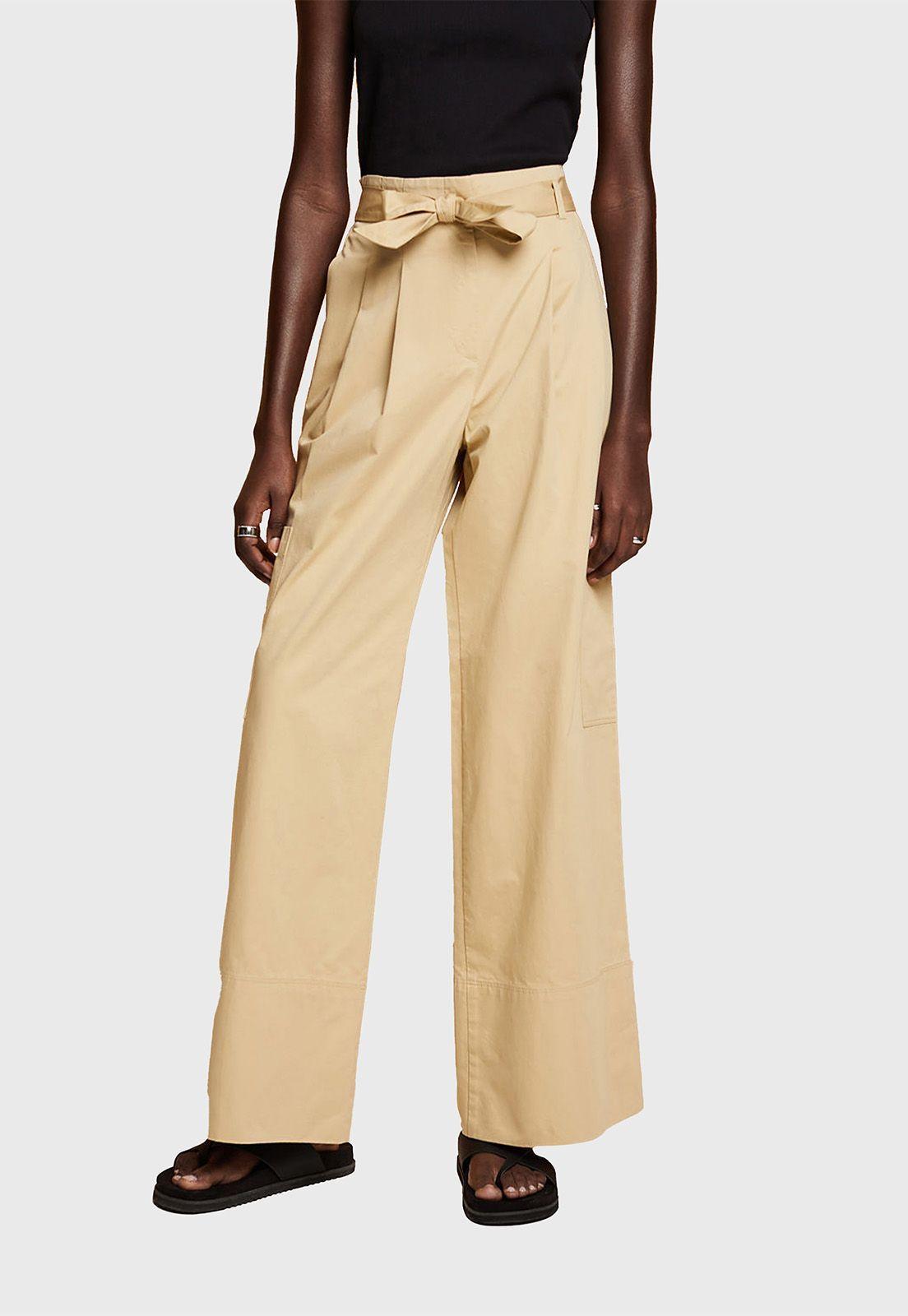 Pantalón De Pierna Ancha Con Lazo Mujer Esprit-0