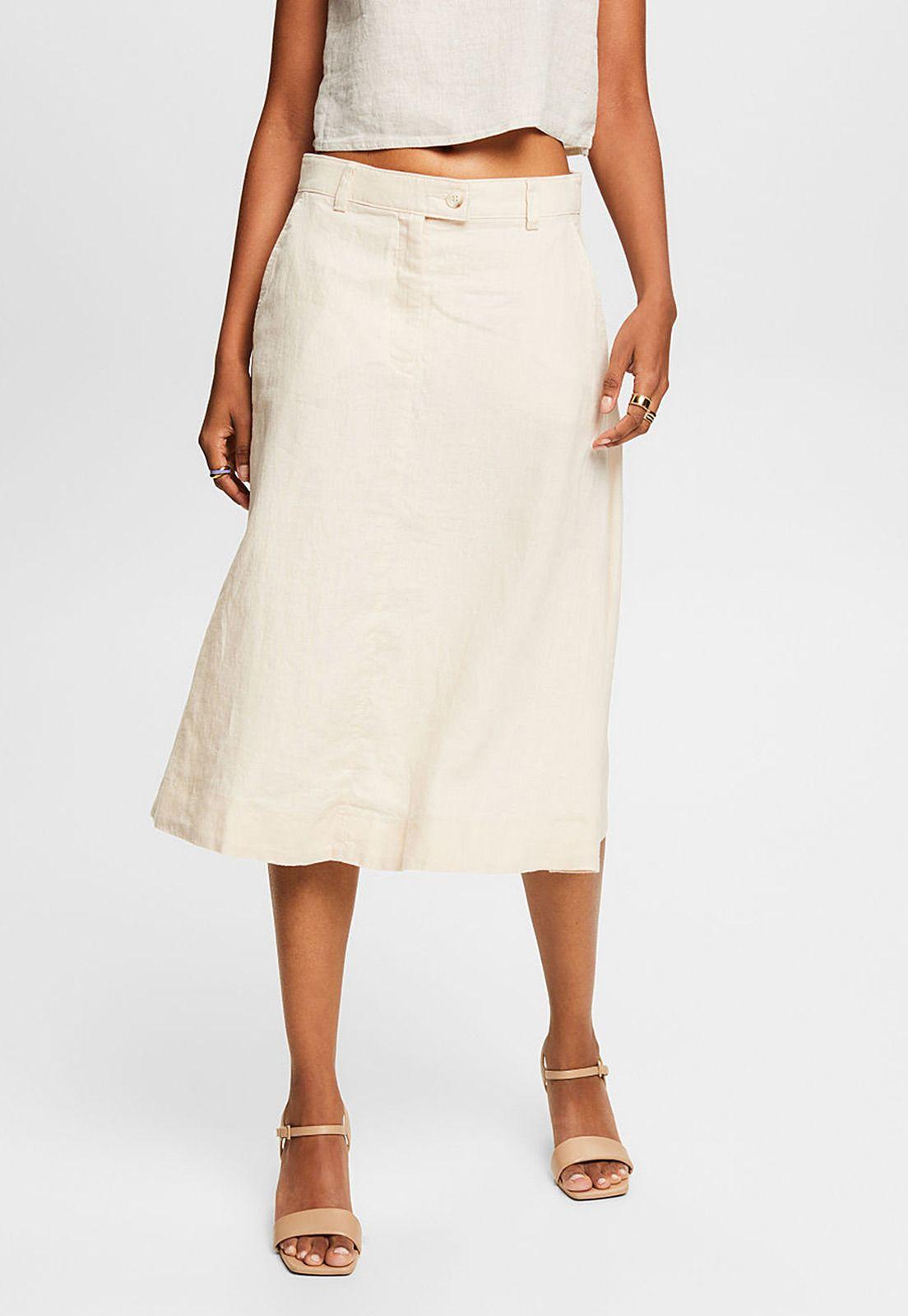 Falda Midi De Lino Mujer Esprit 044EE1D311-0
