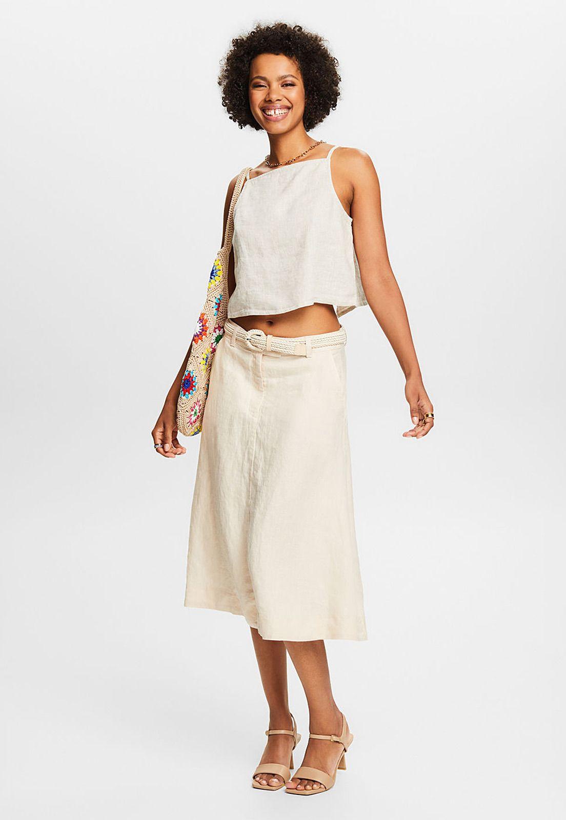 Falda Midi De Lino Mujer Esprit 044EE1D311-3