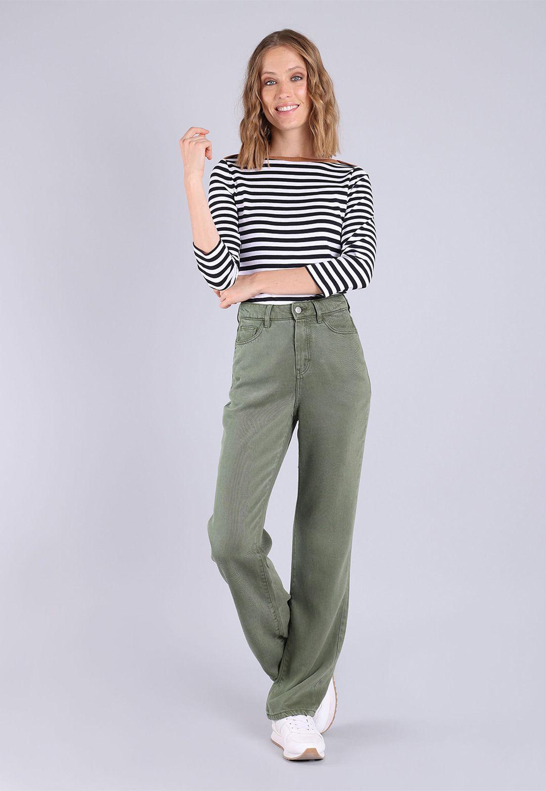 Pantalón corte recto pierna ancha Mujer Esprit Verde musgo-0