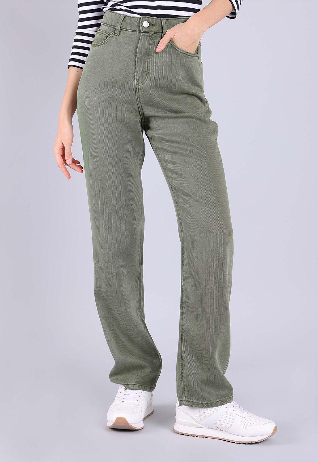 Pantalón corte recto pierna ancha Mujer Esprit Verde musgo-3