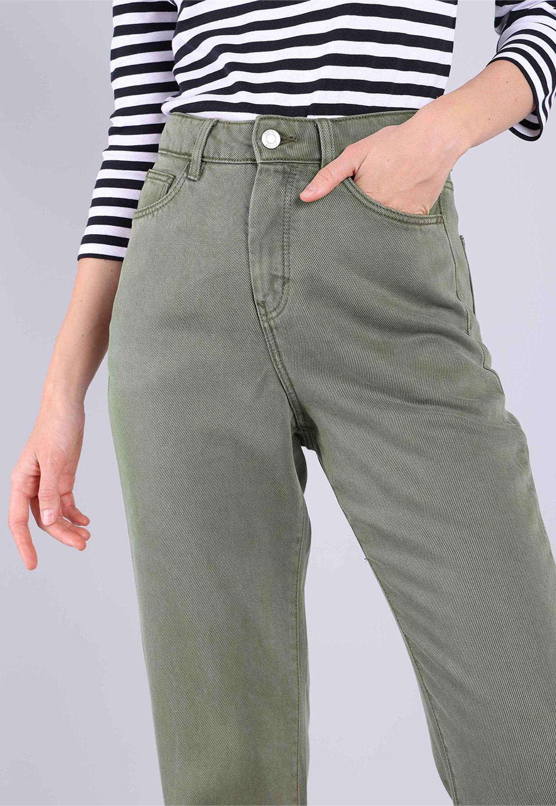 Pantalón corte recto pierna ancha Mujer Esprit Verde musgo-4