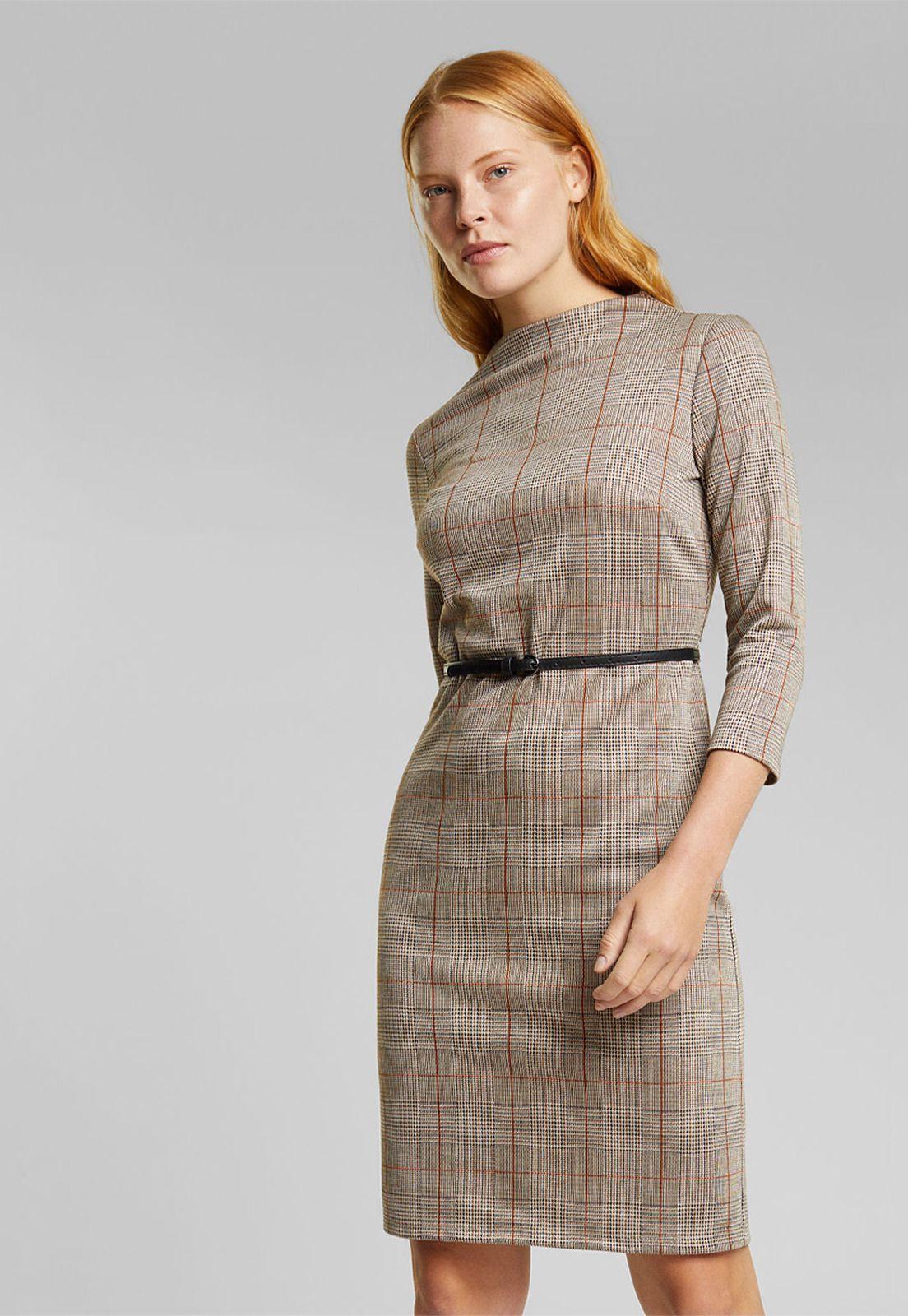 Vestido Midi A Cuadros Con Cinturón Esprit-0