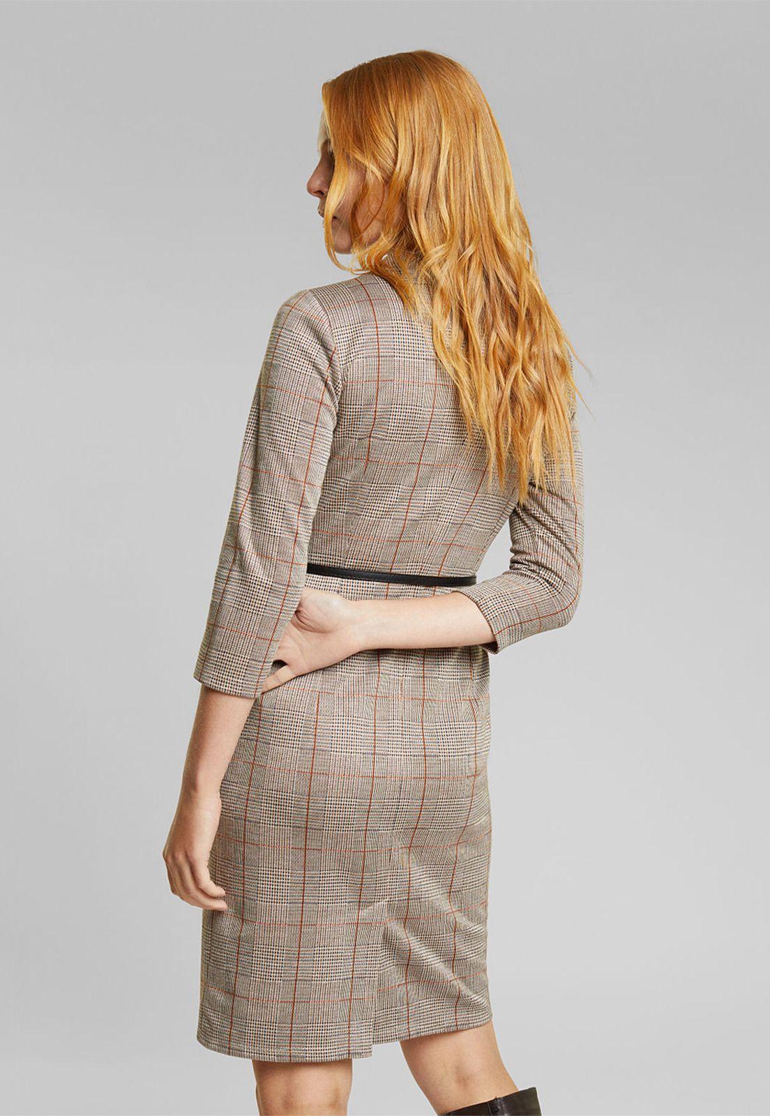 Vestido Midi A Cuadros Con Cinturón Esprit-1
