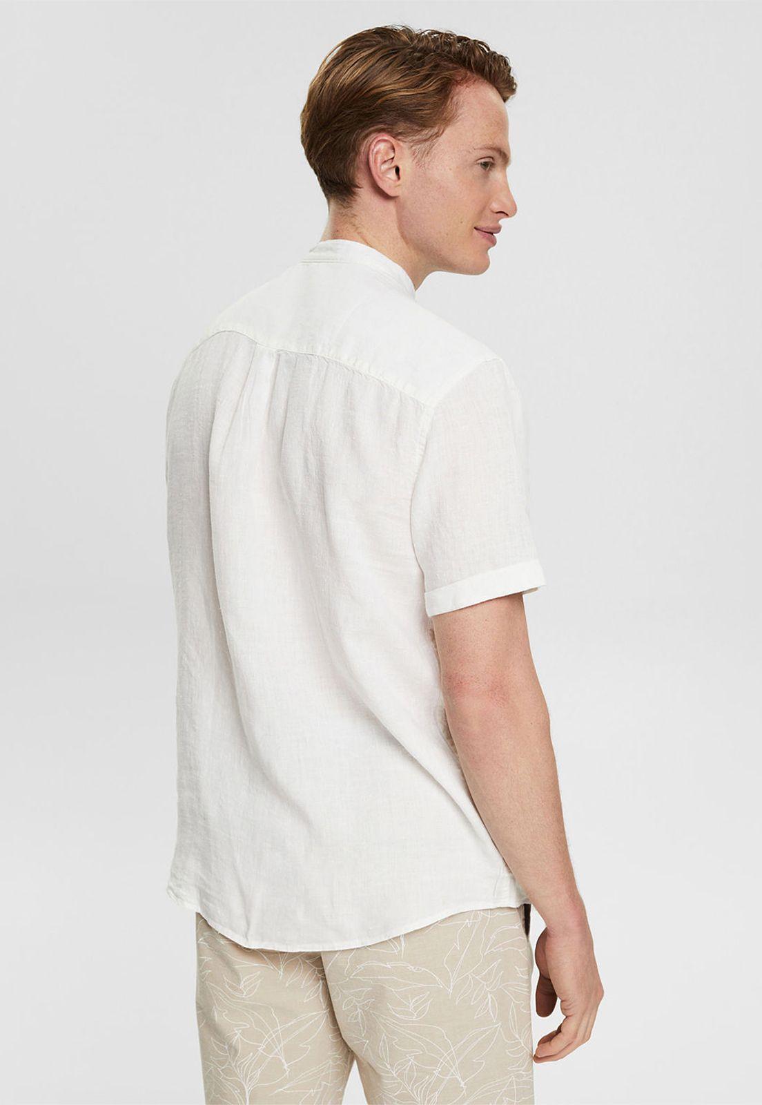 Camisa Con Cuello Mao En 100 % Lino Esprit Khaki-1