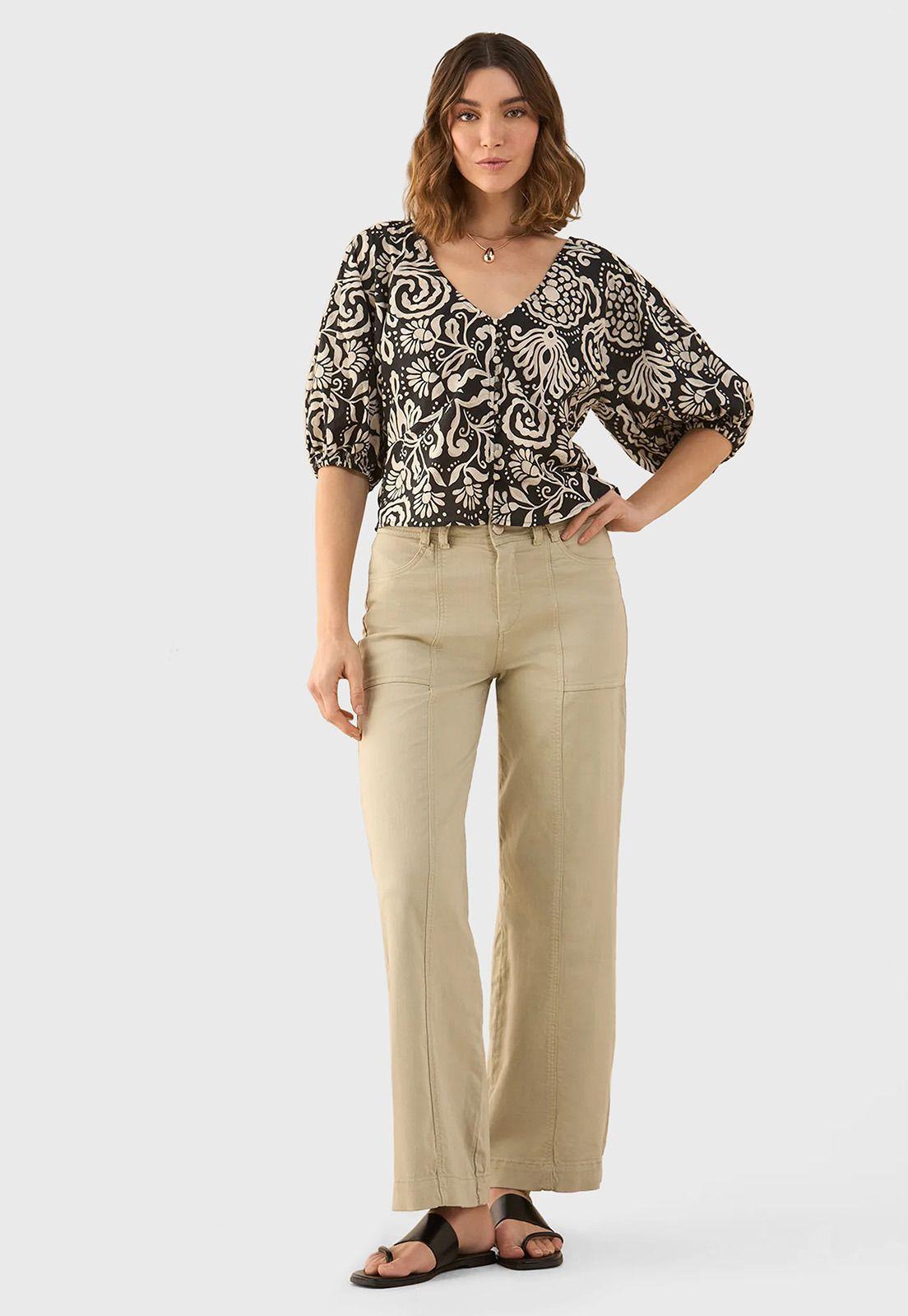 Pantalón Ancho con cortes decorativos Mujer Esprit 631G025-0