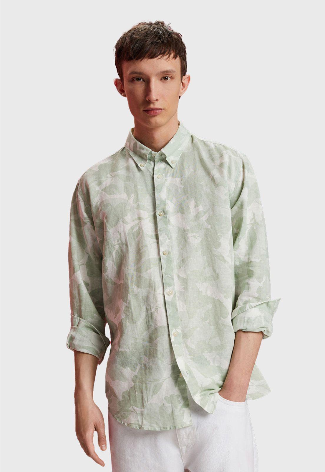 Camisa Estampada Manga Larga Hombre Esprit-0