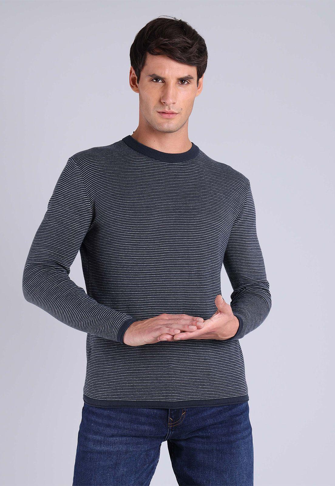 Sweater Cuello Redondo A Rayas Hombre Esprit Azul oscuro-0