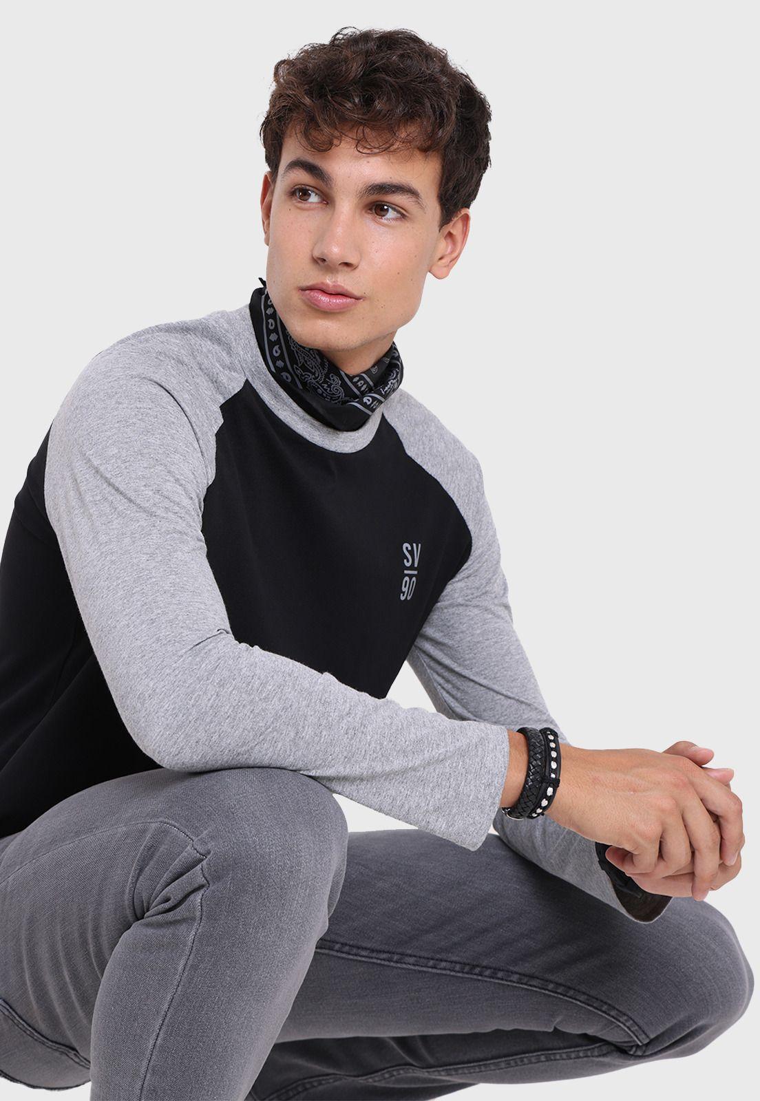 Polera Manga Larga Bicolor Hombre Soviet SPO2734NE-4