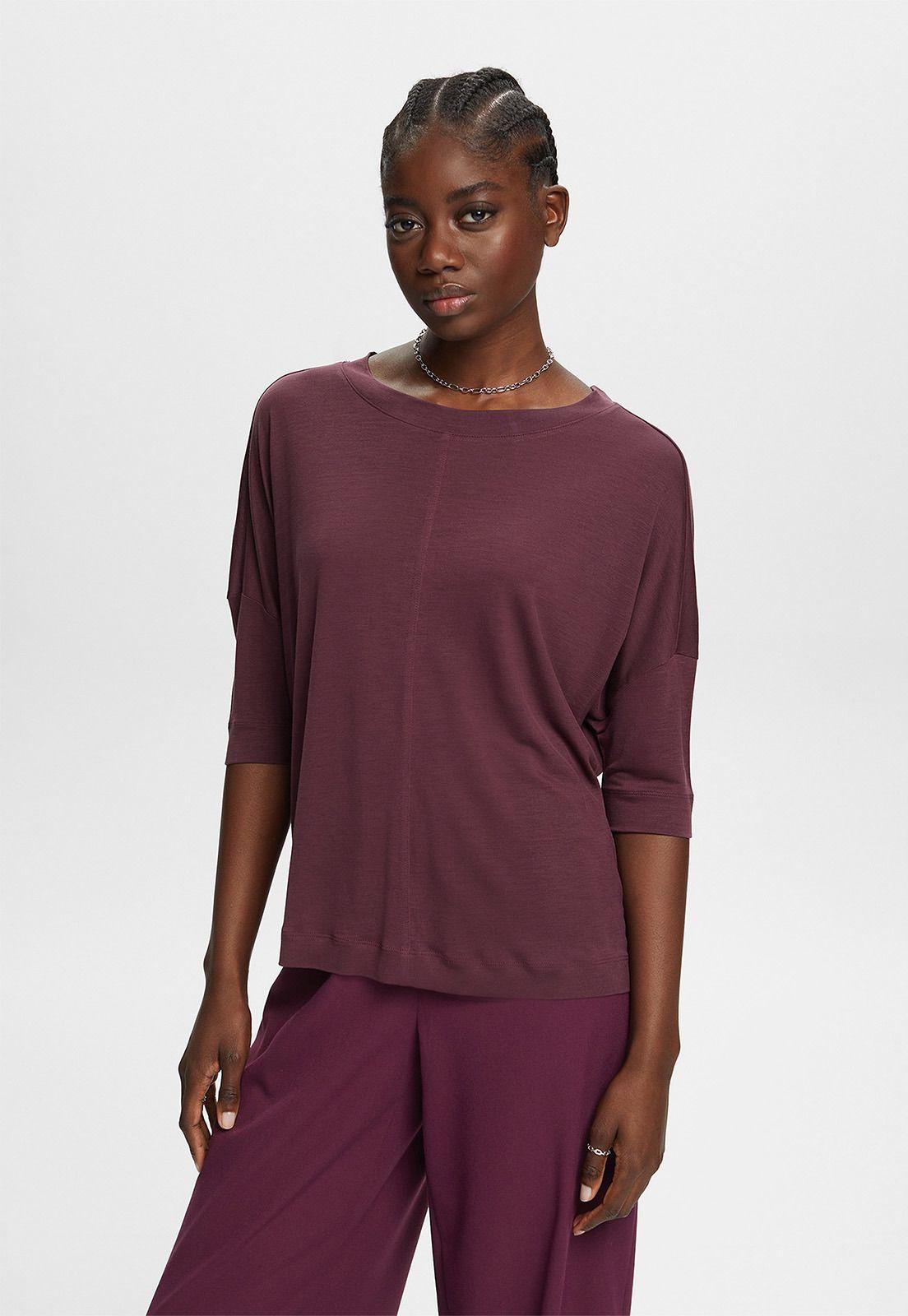 Blusa de punto manga 3/4 y recorte de espalda Mujer Esprit-0