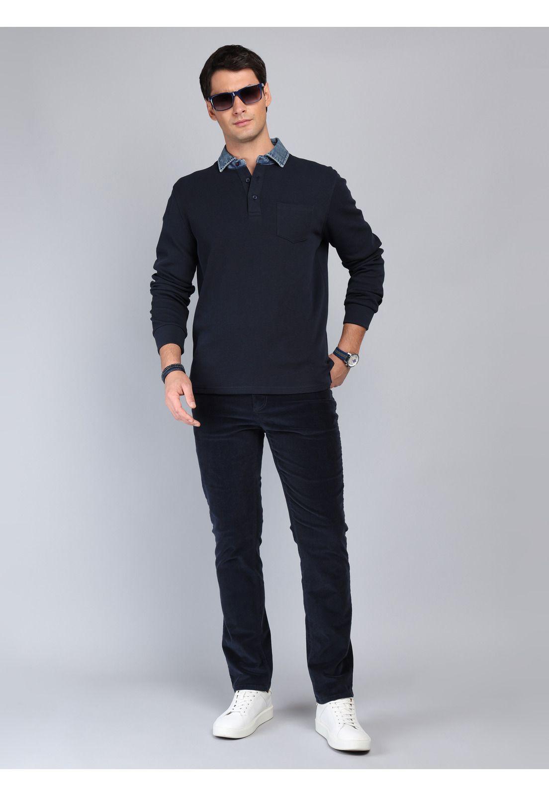 Polera Rib Manga Larga Regular Fit Azul Marino Arrow PO33021NB-3