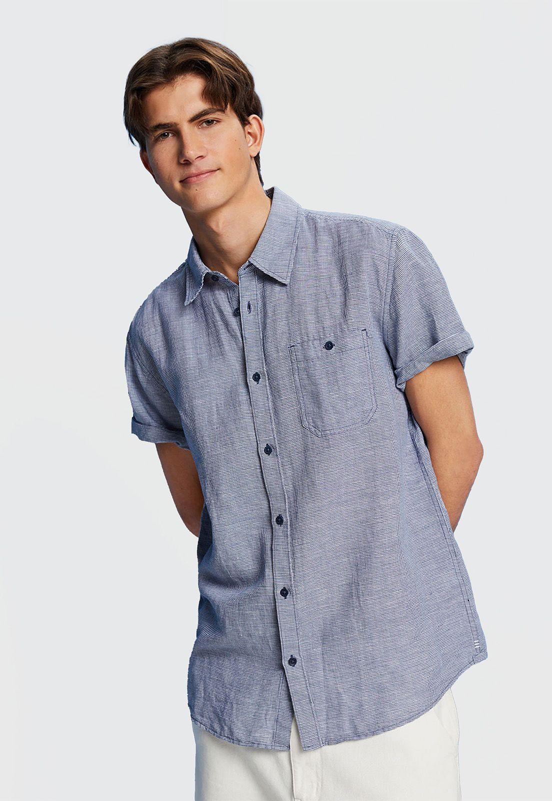 Camisa De Manga Corta Mezcla Tejidos Hombre Esprit-0