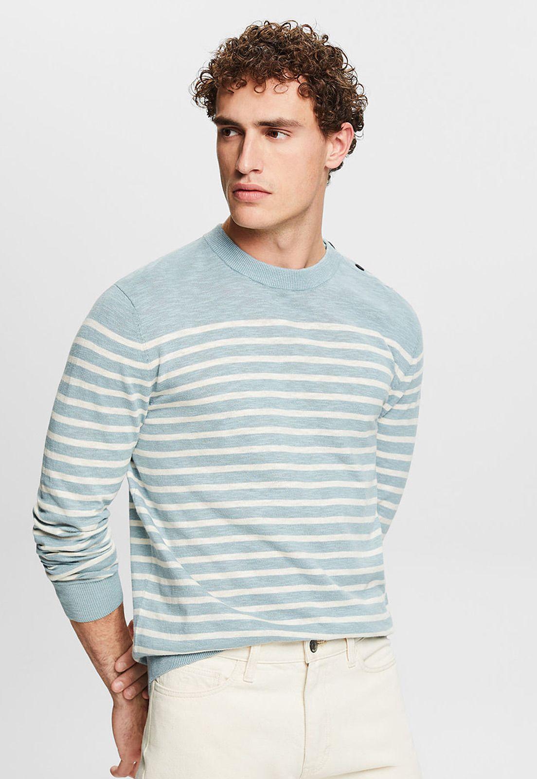 Sweater A Rayas De Algodón Y Lino Hombre Esprit 044EE2I310-0