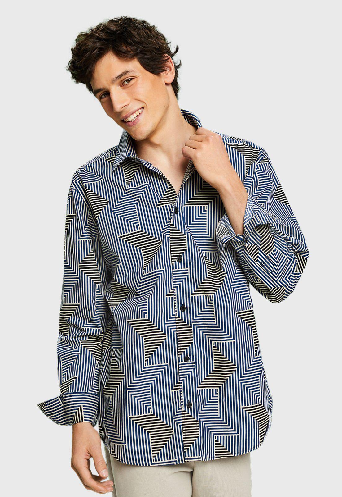 Camisa Con Estampado Geométrico Hombre Esprit-0