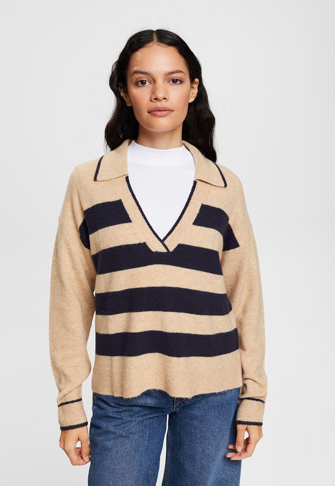 Sweater A Rayas En Mezcla De Lana Mujer Esprit-0