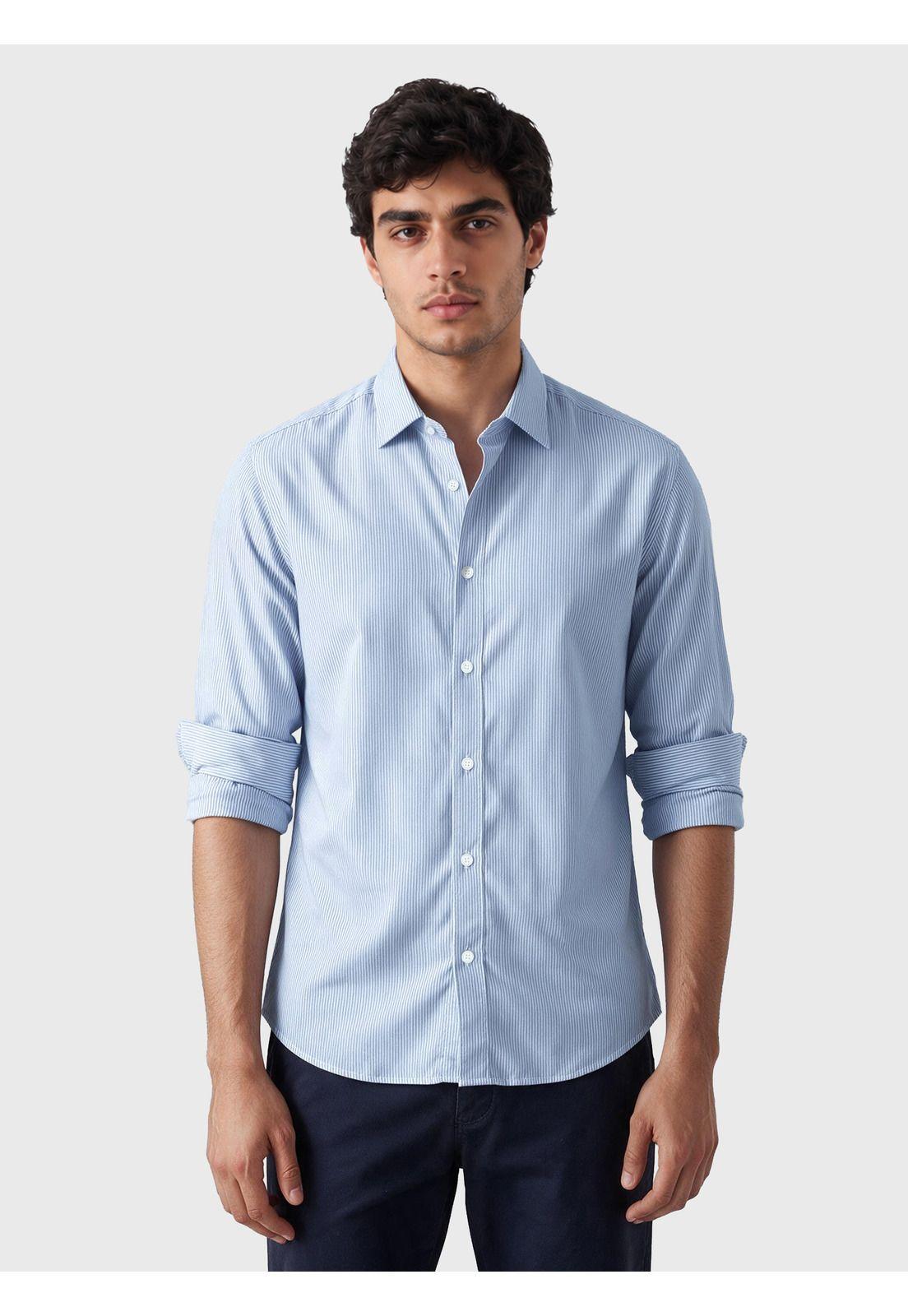 Camisa A Rayas Spandex Slim Fit Celeste Arrow CMI3410CE-0
