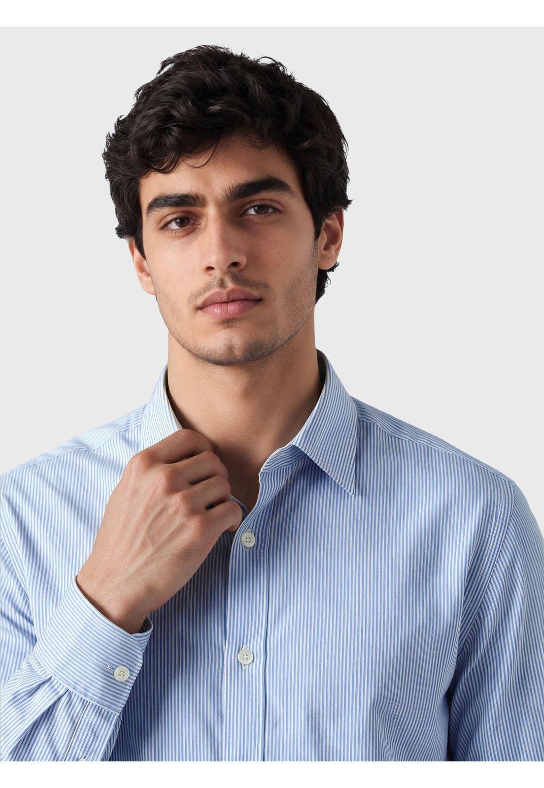 Camisa A Rayas Spandex Slim Fit Celeste Arrow CMI3410CE-2