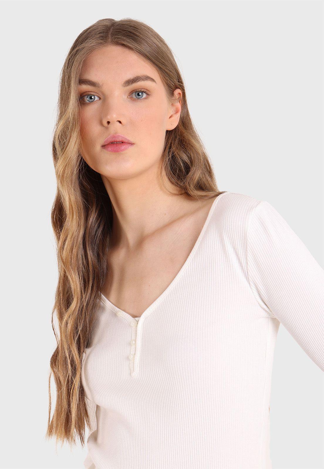 Polera Manga Larga Y Botones Mujer Esprit Naranja-2