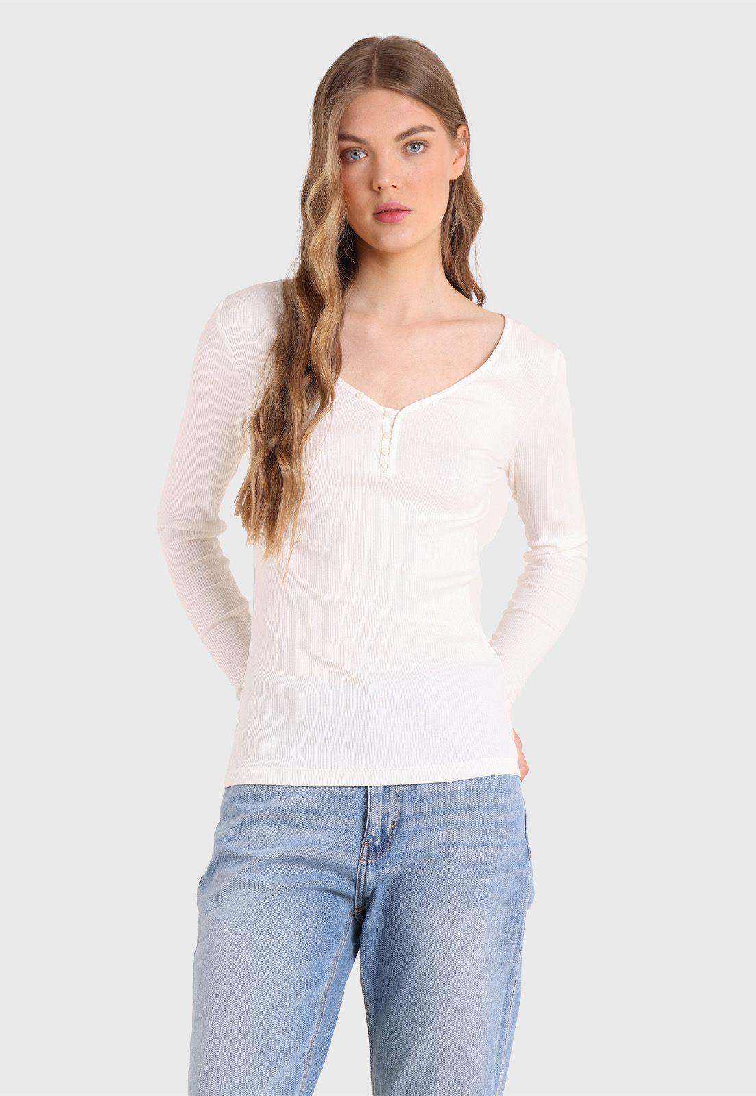 Polera Manga Larga Y Botones Mujer Esprit Naranja-1