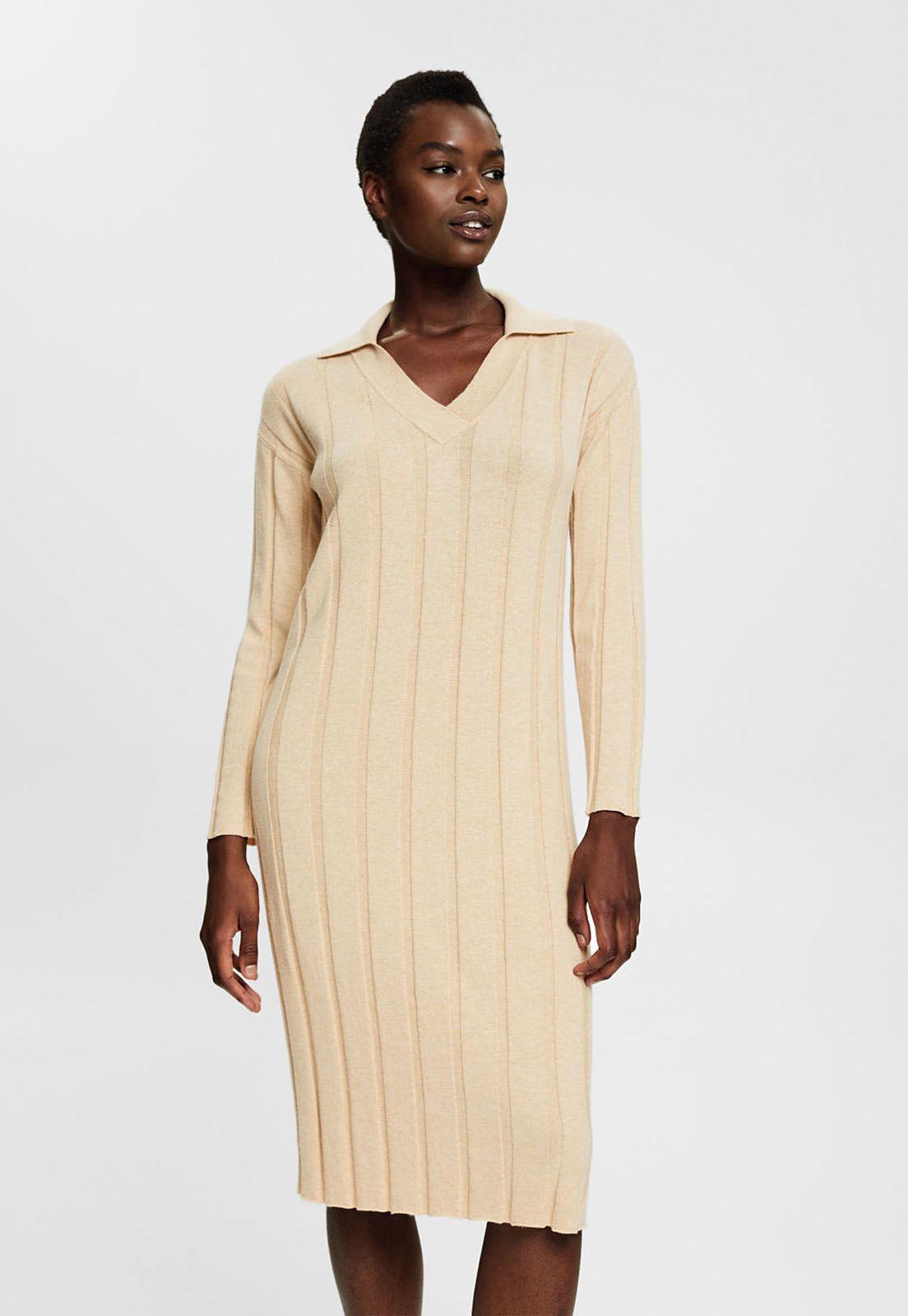 Vestido Midi Acanalado Mujer Esprit-0