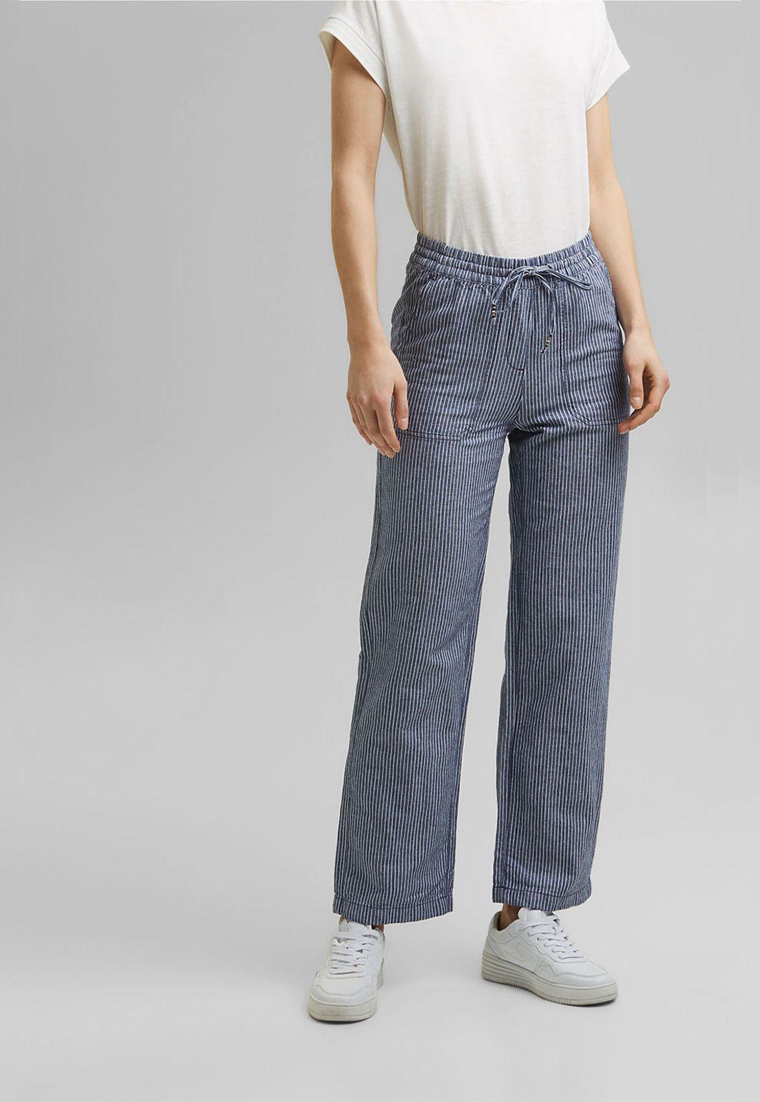 Pantalón Mujer De Lino A Rayas Esprit-0
