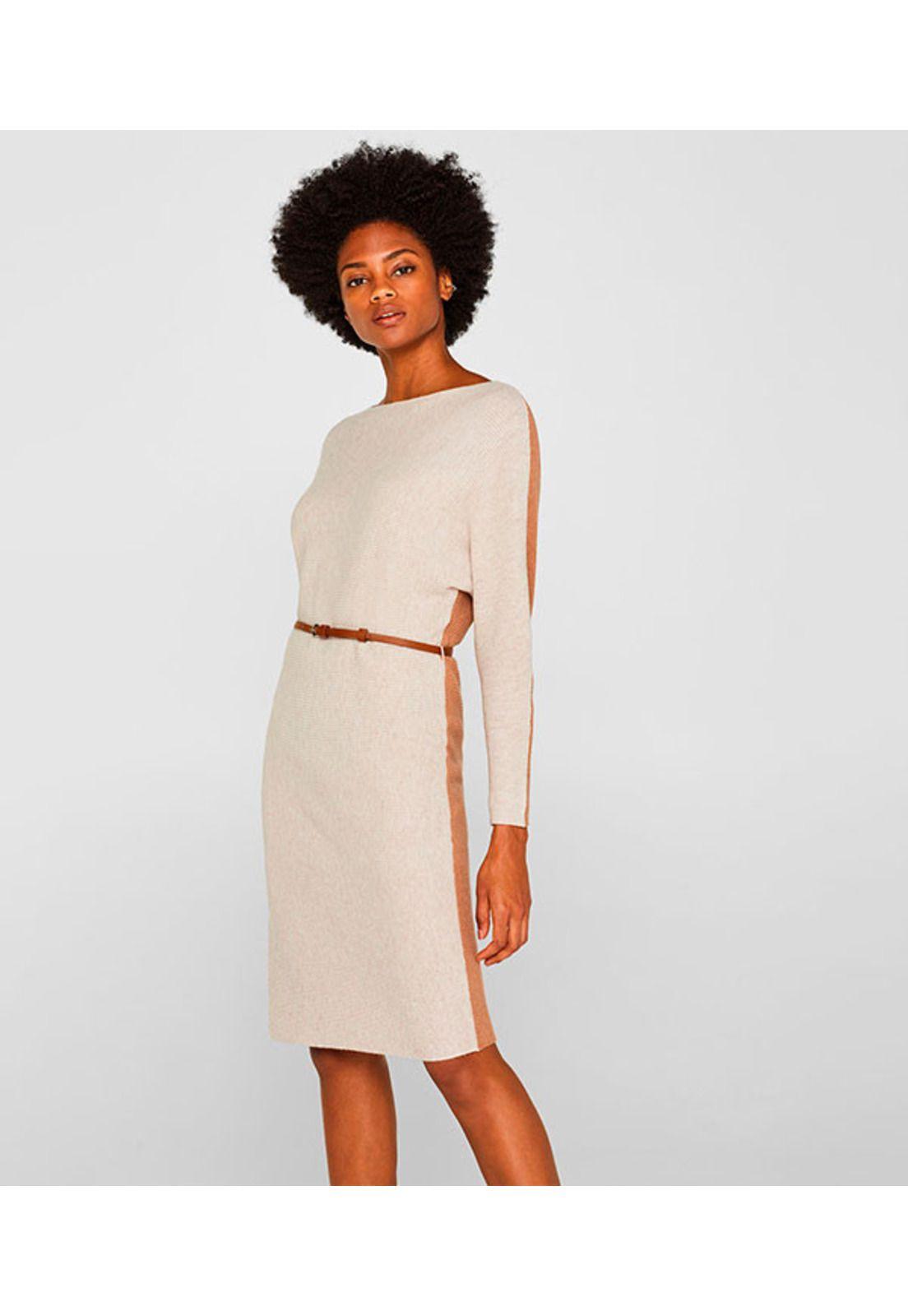 Vestido de punto con cinturón y textura de canalé-0