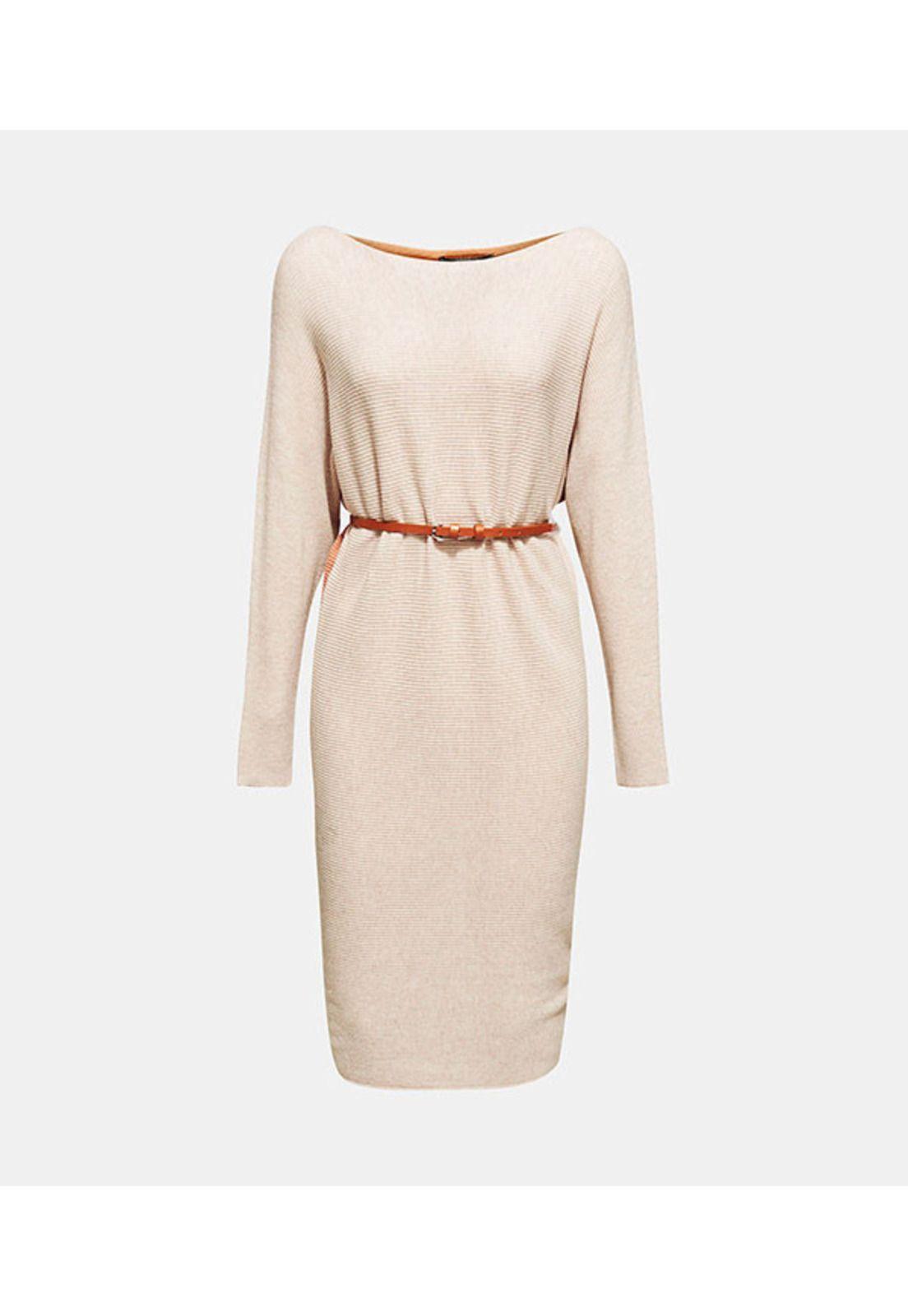 Vestido de punto con cinturón y textura de canalé-3