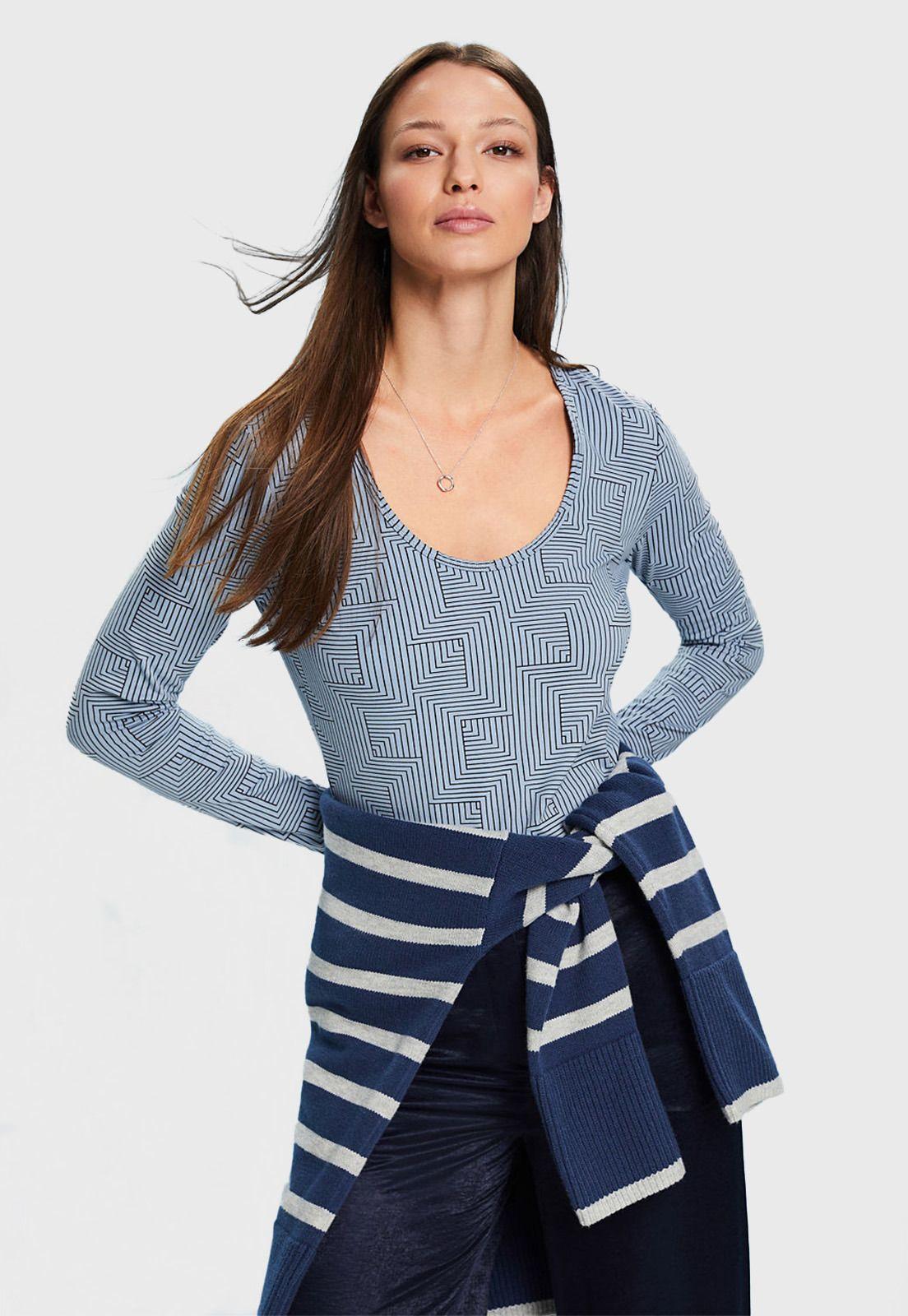 Polera De Manga Larga De Algodón Mujer Esprit-0