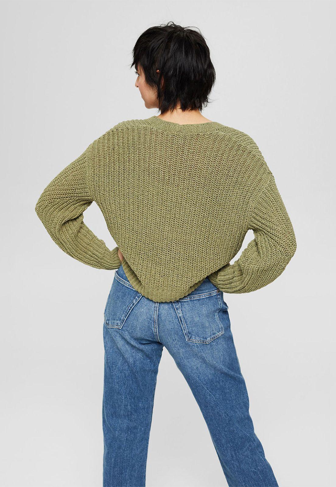 Cárdigan De Hilo De Cinta Esprit Khaki-1