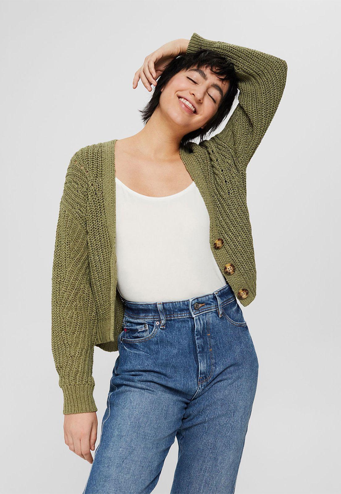 Cárdigan De Hilo De Cinta Esprit Khaki-0