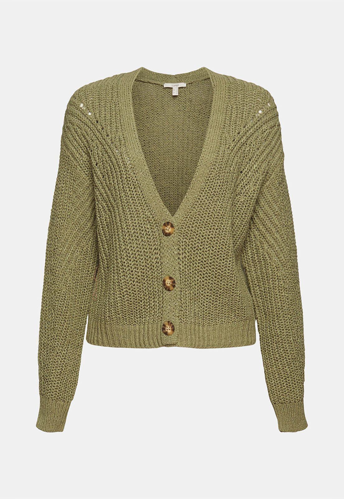 Cárdigan De Hilo De Cinta Esprit Khaki-3